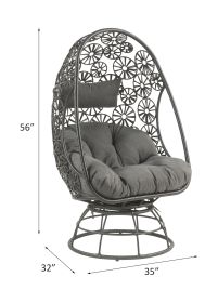 ACME Hikre Patio Lounge Chair & Side Table, Clear Glass, Charcoal Fabric & Black Wicker 45113
