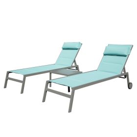 Outdoor Patio Chaise Lounge Set of 3, Aluminum Pool Lounge Chairs with and Wheels, Textilene Padded Adjustable Recliner All Weather for Poolside
