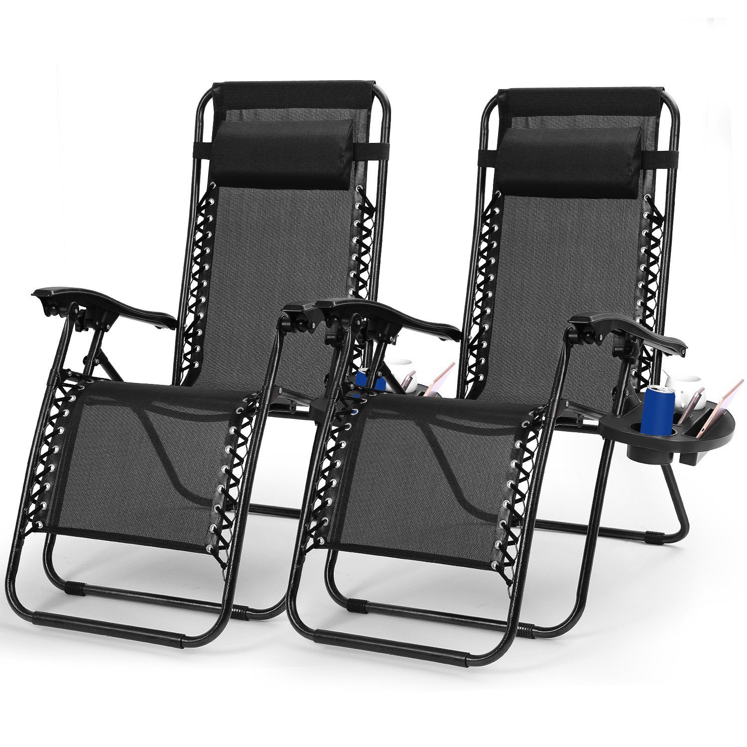 2Packs Zero Gravity Lounge Chair with Dual Side Tray 330lbs Load Foldable Recliner Chair 2Packs Zero Gravity Lounge Chair with Dual Side Tray 330lbs Load Foldable Recliner Chair
