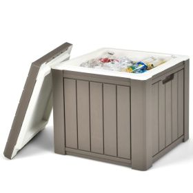 3-In-1 Patio 10 Gallon Ice Cube Cooler Box Table Stool Storage W/Handle (Color: Brown, type: Outdoor Coolers)